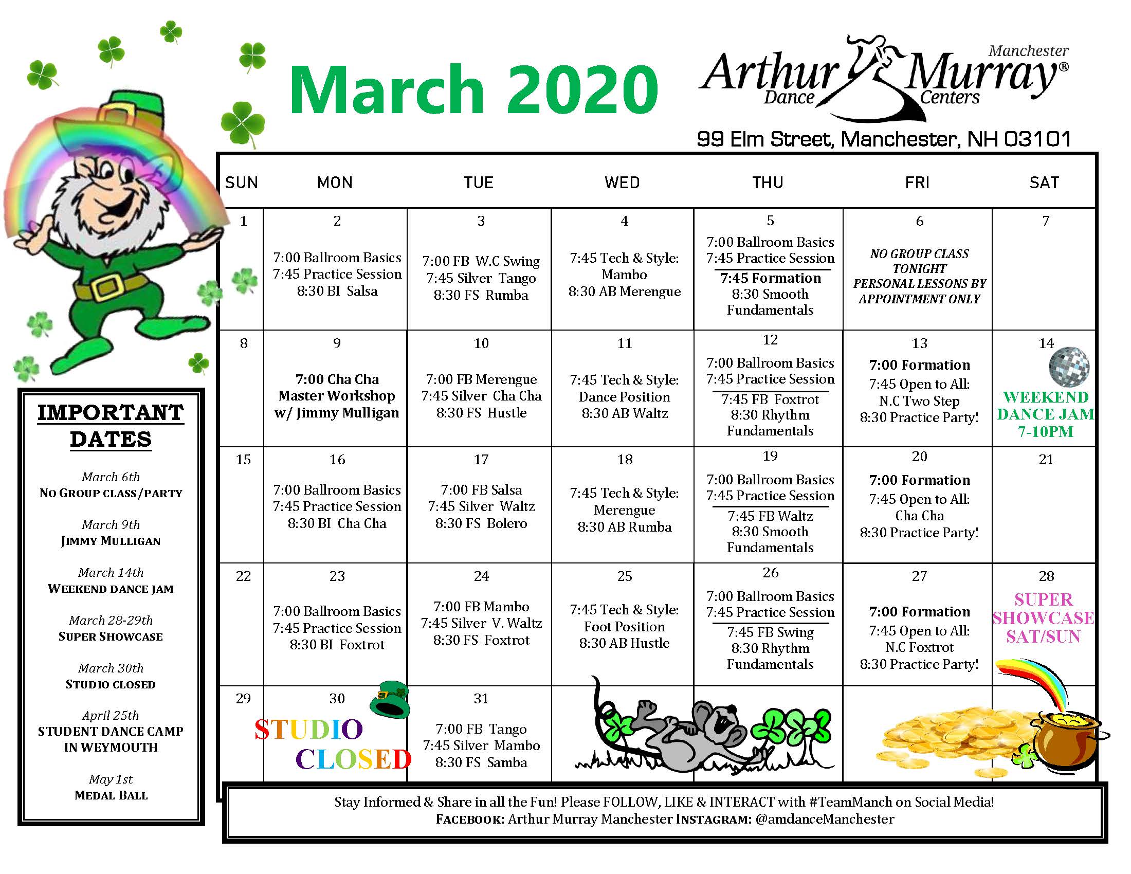 Manchester March Calendar Manchester March Calendar