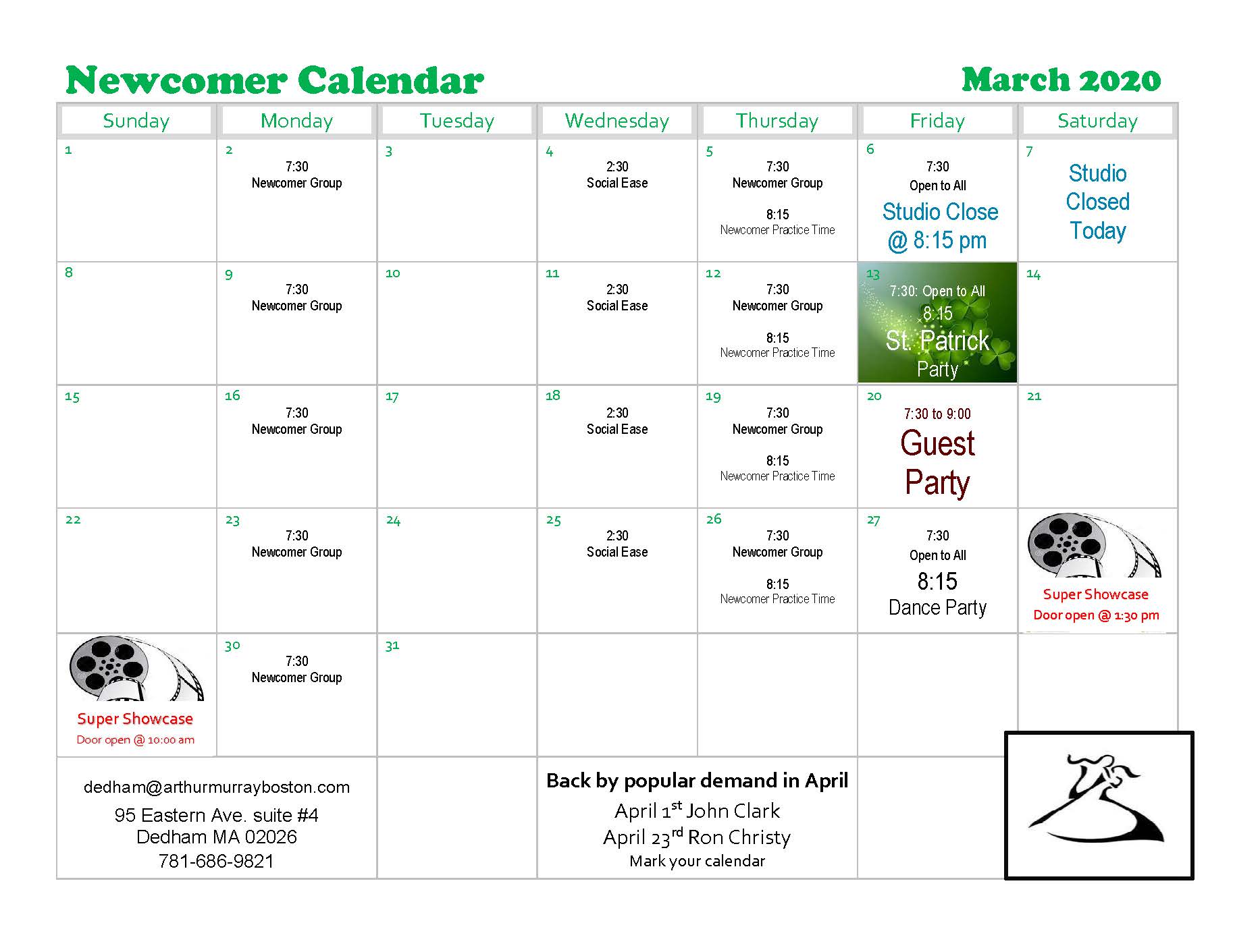 Dedham March 2020-Newcomer Calender Dedham March 2020-Newcomer Calender