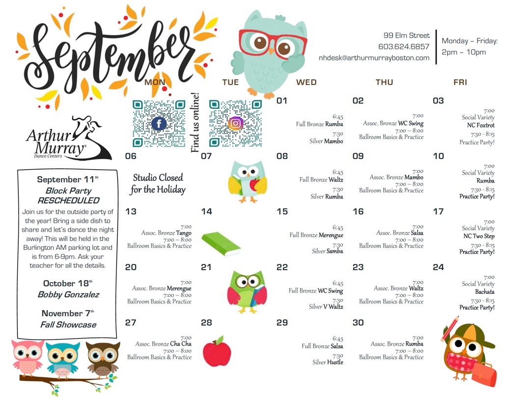 Dance Studio Manchester September Calendar Dance Studio Manchester September Calendar
