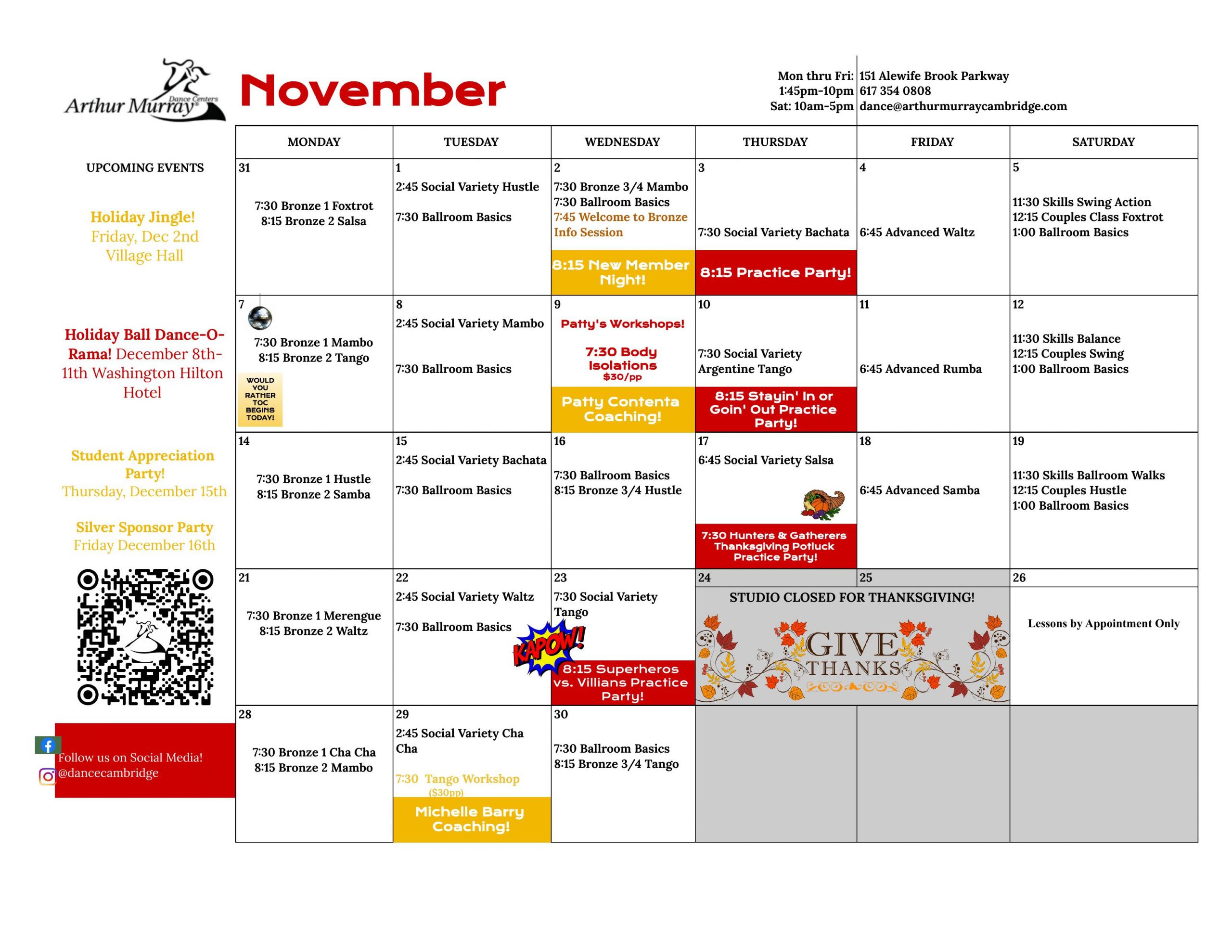 Cambridge November Calendar
