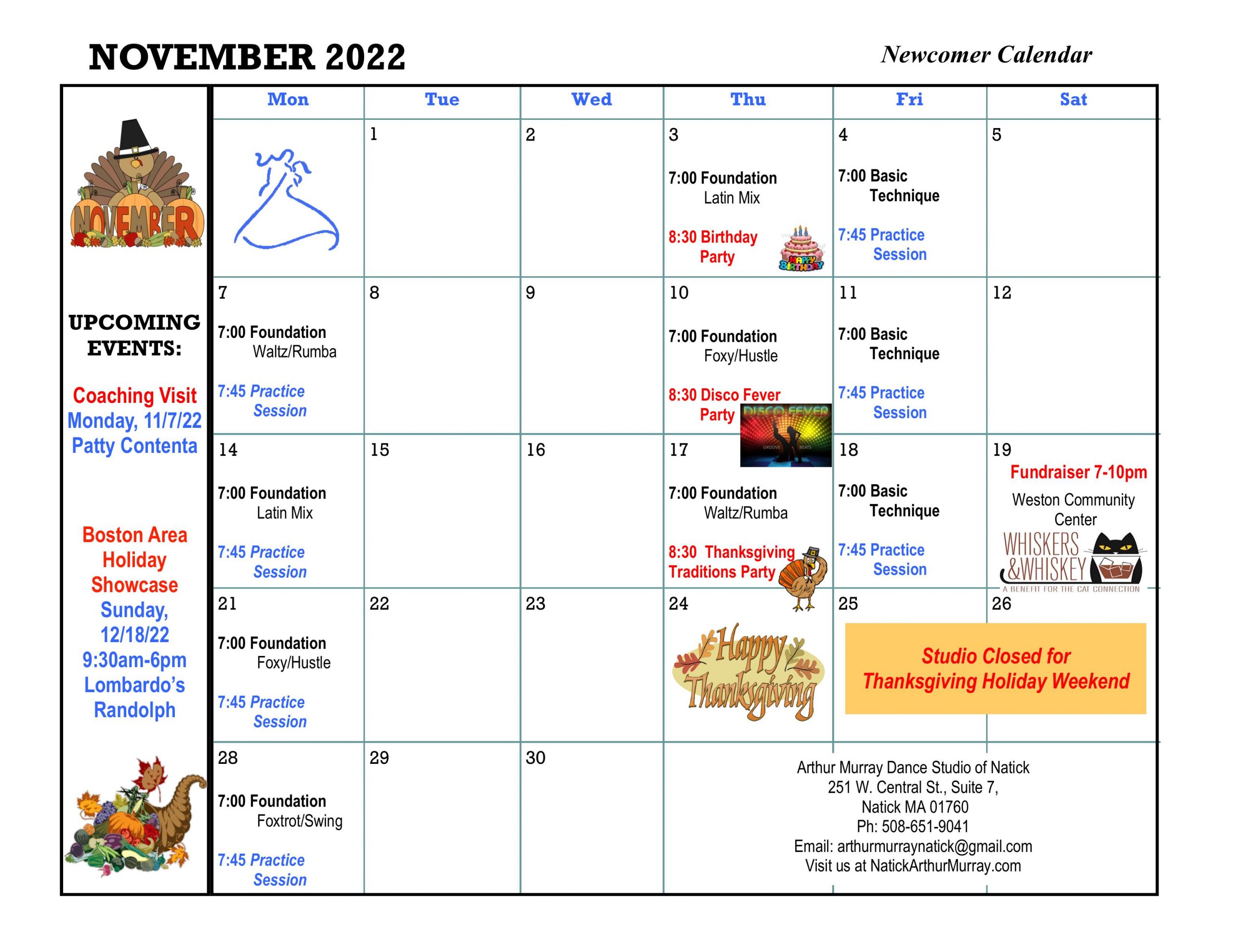 Natick Newcomer November Calendar