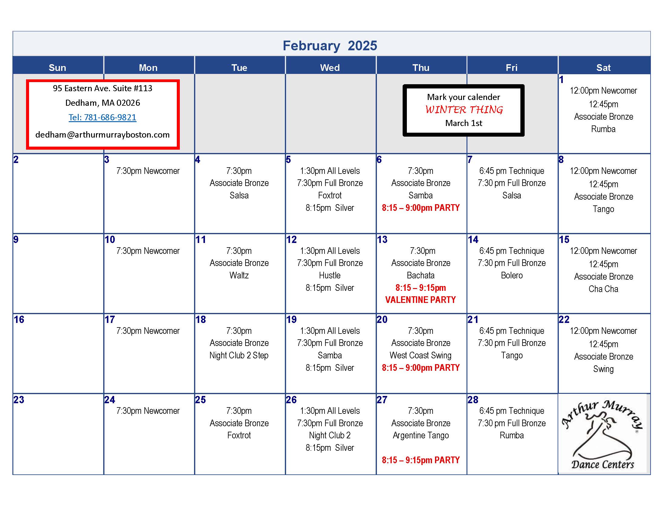 February-2025-Dedham-Calendar